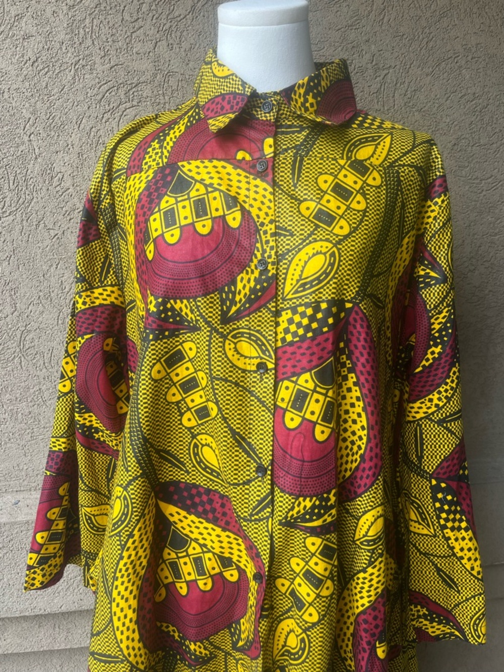 Advance Apparels Yellow & Burgundy Printed High-Low Shirt Dress - Picture 3 of 9